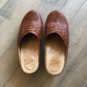 Brown detailed Dansko open back clogs